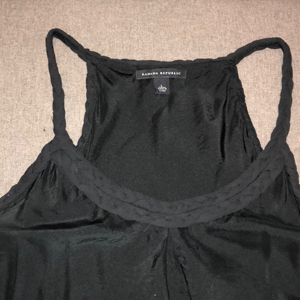 Black Silk Tank with Braided Straps